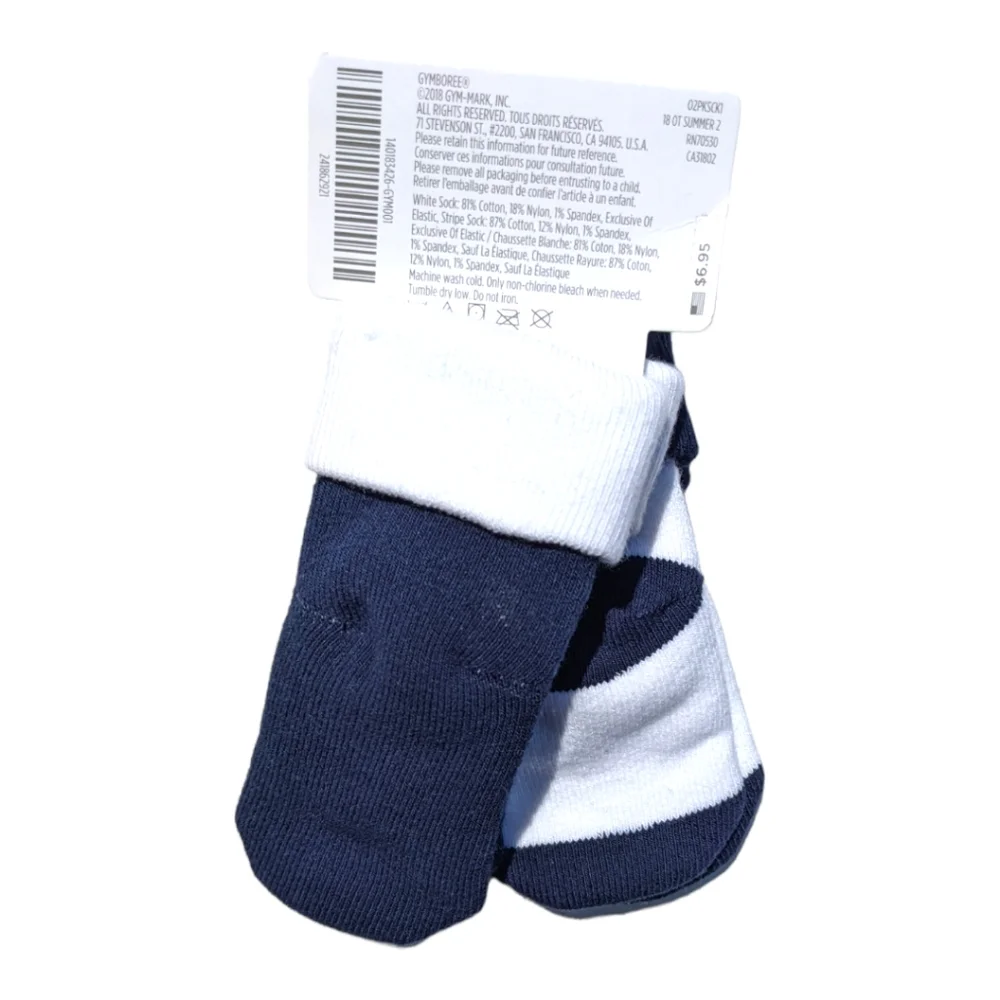 Gymboree 3-6m Smile/Be Happy Blue/White Socks